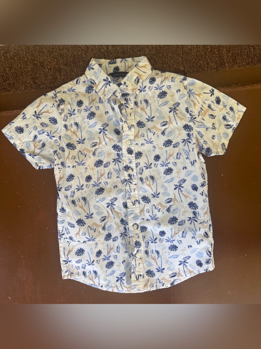 Boys Janie and Jack Safari Giraffe Themed Button Down Short Sleeve Shirt - 10